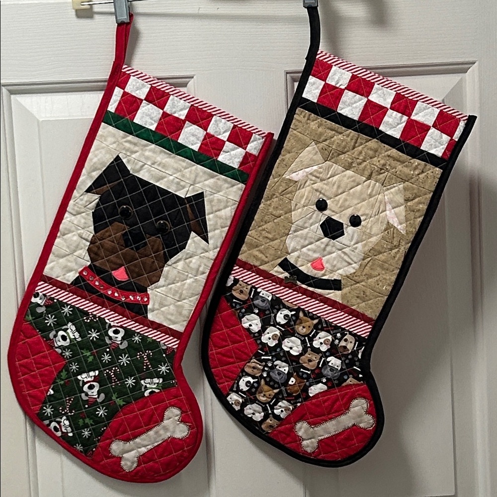 Hand Made Festive Dog Christmas Stockings - Red and Black (Set of 2)